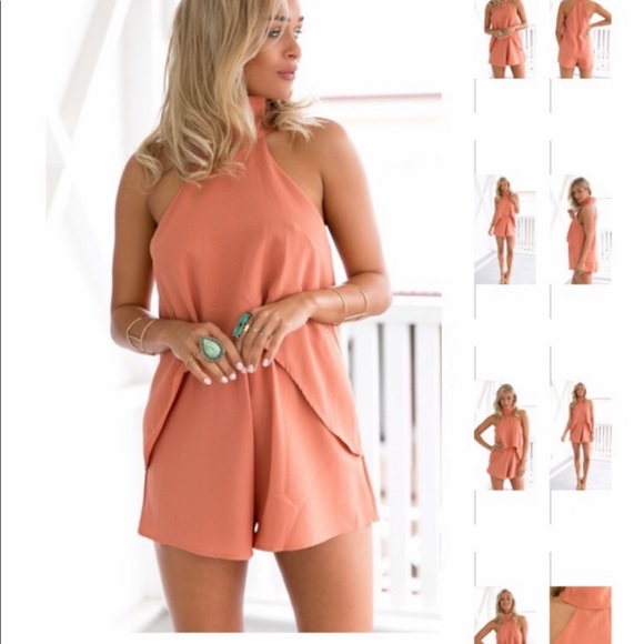 Coral romper . Worn once, - Picture 5 of 8